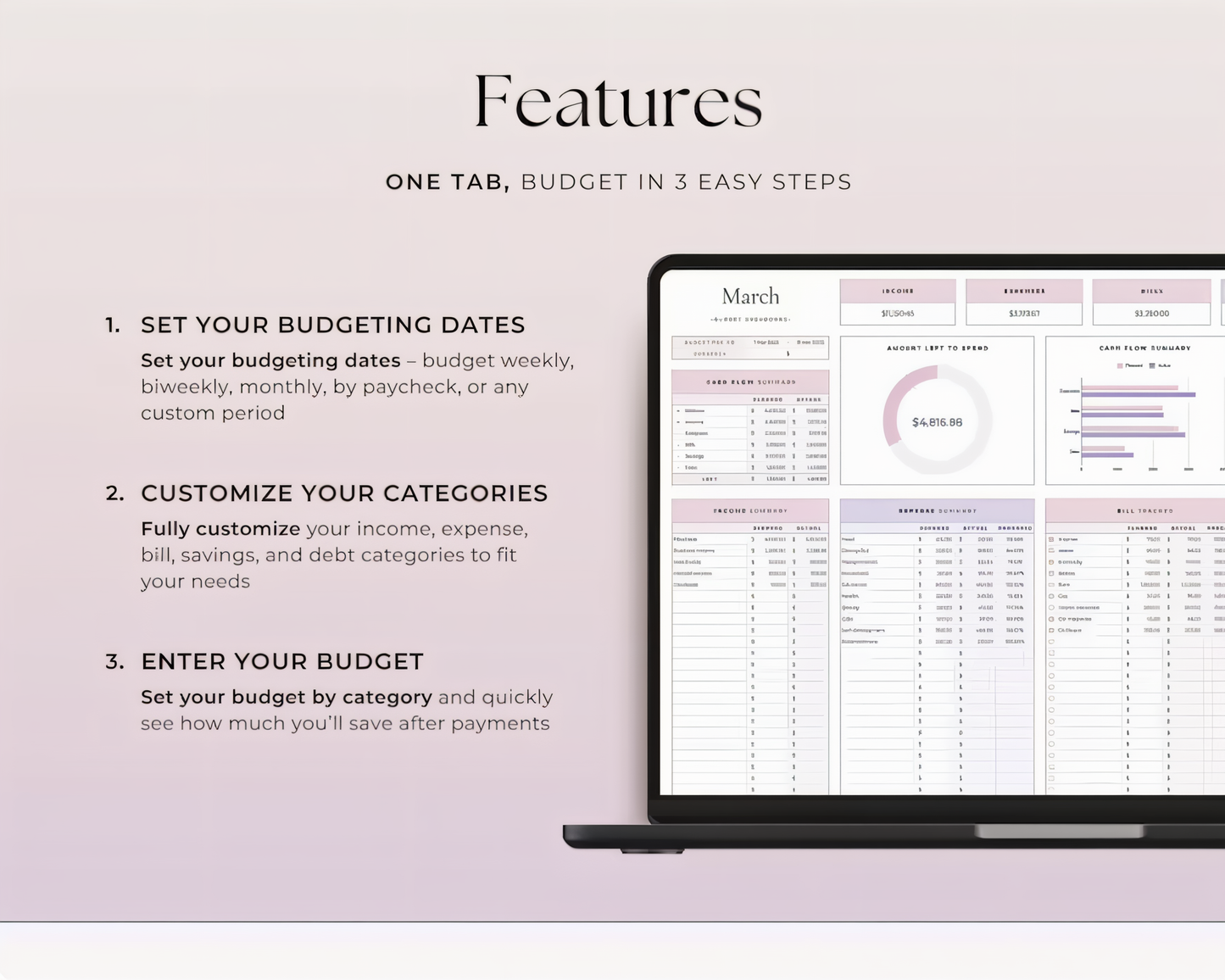 Budgeting Template for Google Sheets (fully customizable)